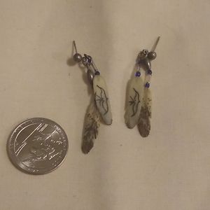 Vintage handmade silver and bone earrings